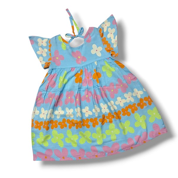 Vestido de Viscose Estampa Digital com Laço nas Costas Flores & Cores