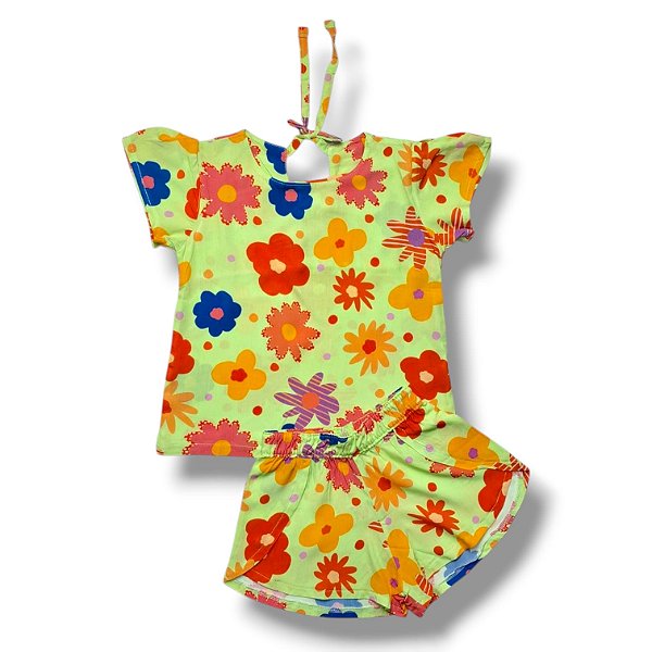 Conjunto de Viscose com short Margaridas