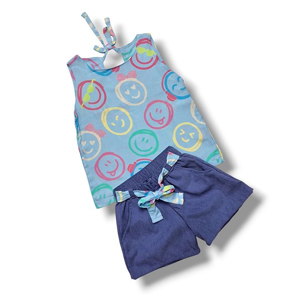 Conjundo Blusa de Viscose com Short em Microfibra Peletizada Emotions