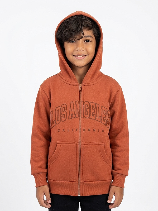 Casaco de Moletom Flanelado com Capuz e Bolso Canguru Los Angeles