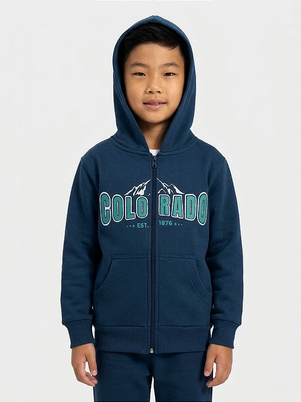 Casaco de Moletom Flanelado com Capuz e Bolso Colorado