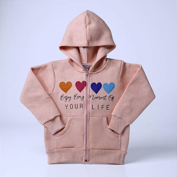 Casaco de Moletom Flanelado com Capuz e Bolso Canguru Enjoy Every Moment