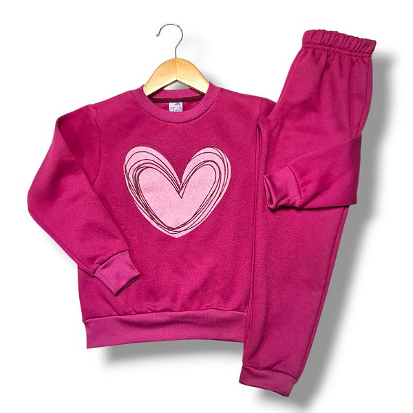 Conjunto de Moletom Flanelado Coração