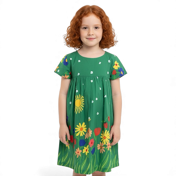 Vestido de Viscose com Laço nas Costas Jardim