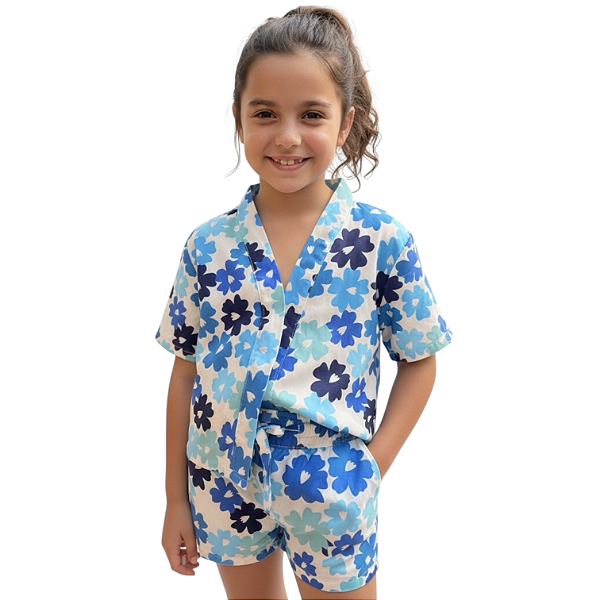 Conjunto Kimono infantil Floral azul