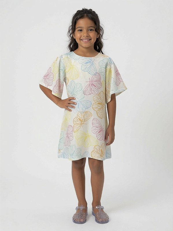 Vestido de Viscose Estampa Digital Mangão Borboletas Coloridas