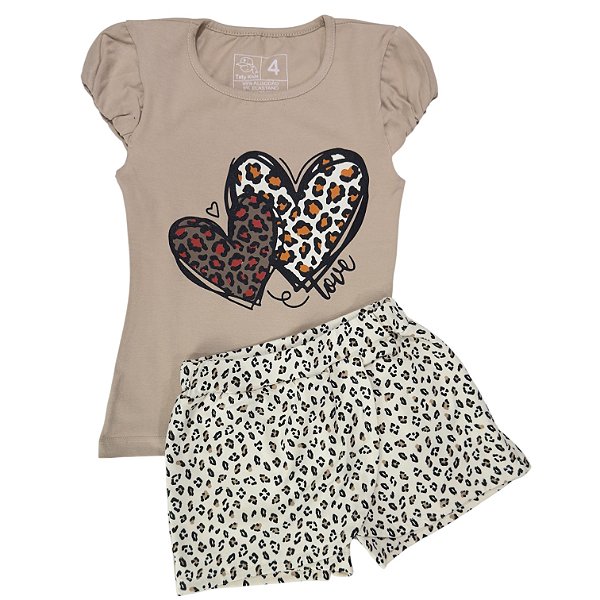 Conjunto Blusa com Manga Japonesa e Short-Saia animal print Life Sweet