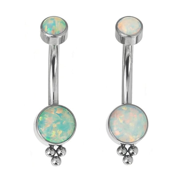 Piercing de Umbigo de Titânio com Opalas