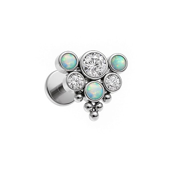 Labret Cacho de Zircônias e Opalas em Titânio