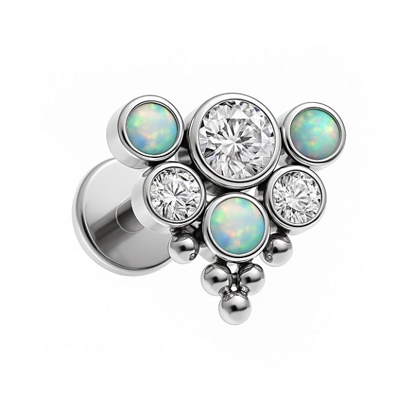 Labret Cacho de Zircônias e Opalas em Titânio
