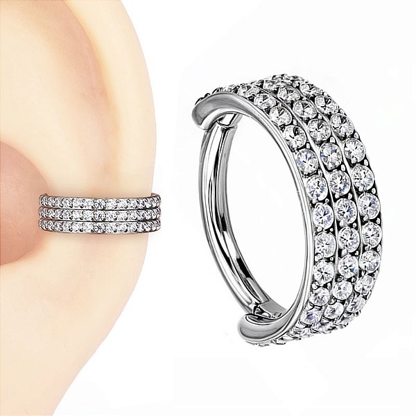 Argola de Titânio com Três Fileiras de Zircônia