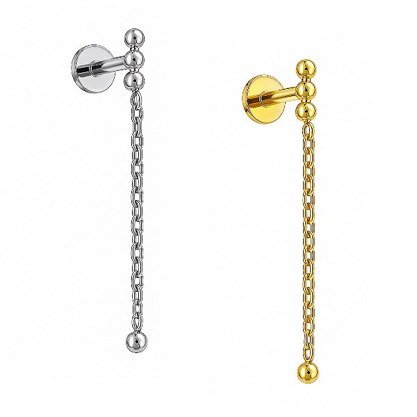 Trio de Beads com Corrente Labret de Titânio