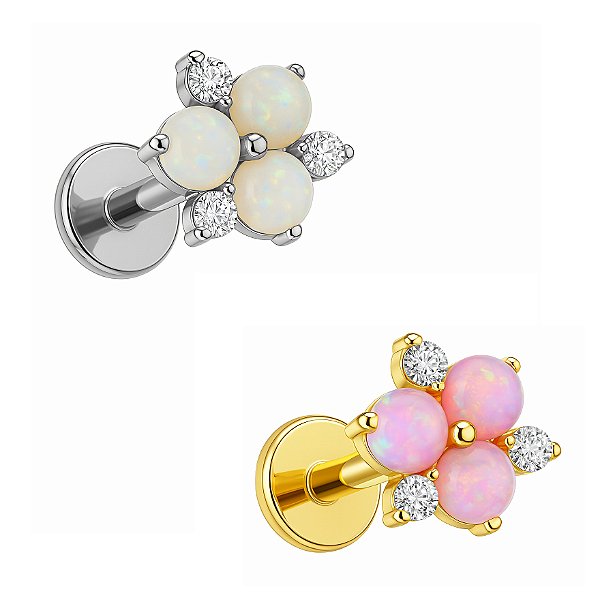 Flor Trillion de Titânio Labret com Opalas