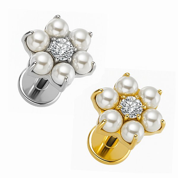 Labret Flor de Pérolas em Titânio
