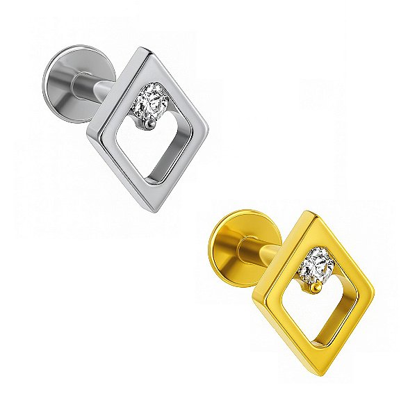 Labret Losango com Ponto de Luz em Titânio