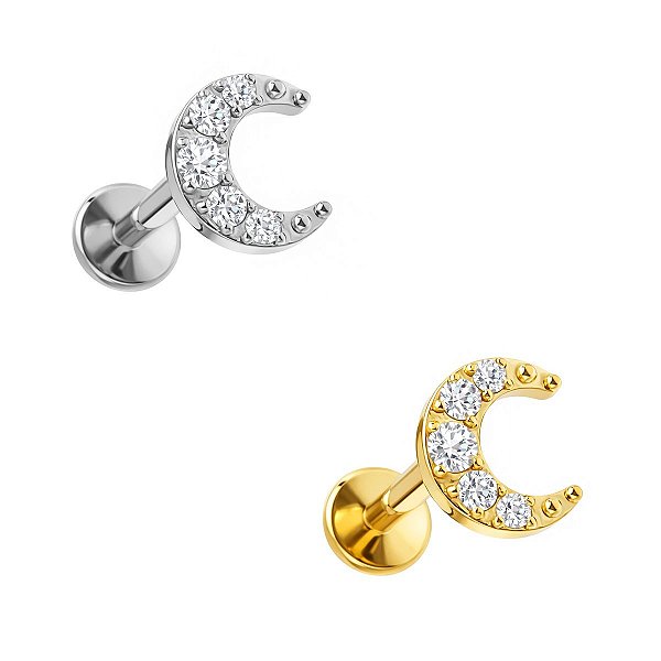 Labret Lua de Titânio Cravejada Push Pin