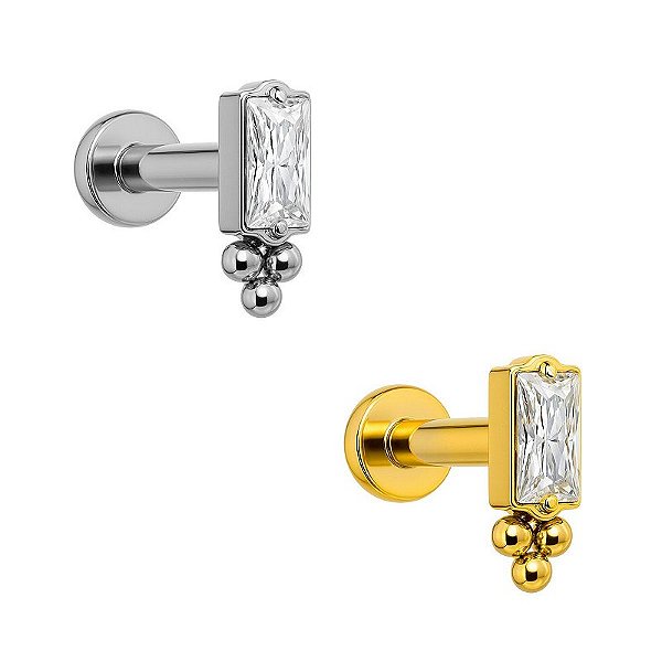 Labret Baguete com Beads em Titânio