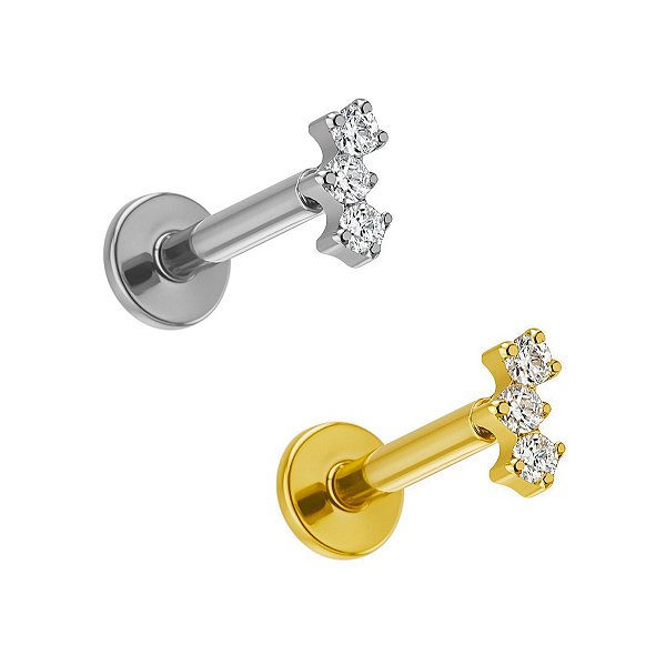 Labret Mini Trio de Zircônias em Titânio