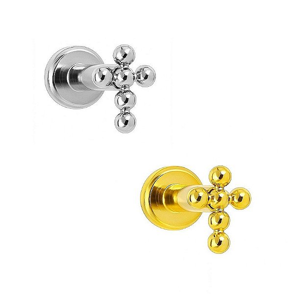Labret Mini Cruz de Beads em Titânio