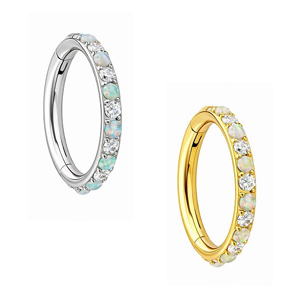 Argola Slim de Titânio com Zircônia e Opala