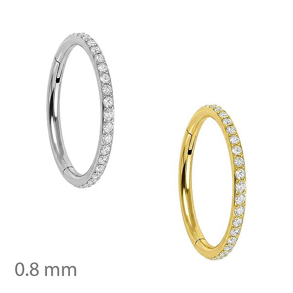 Argola Fina 0.8 mm de Titânio Cravejada de Zircônias