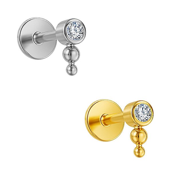 Labret Pontilhado de Titânio com Zircônia e Beads Push Pin