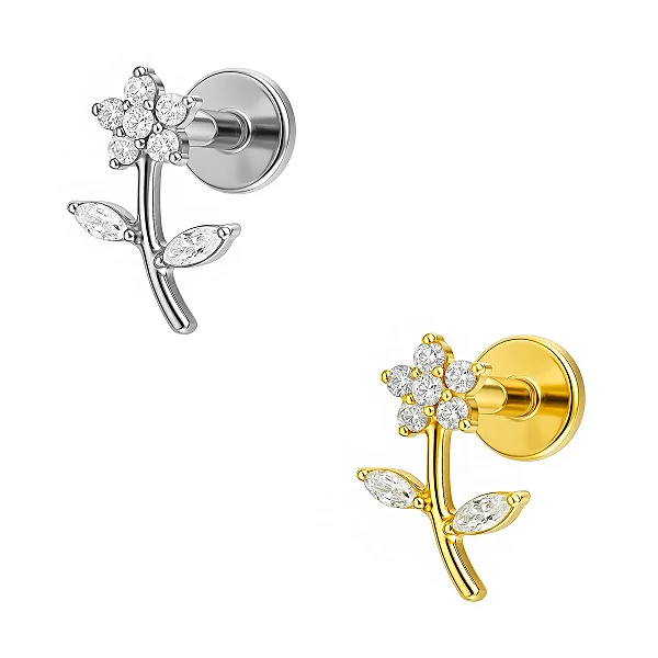 Labret de Titânio Push Pin Ramo Flor Pequena