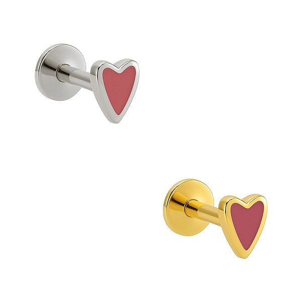Labret Coração Vazado de Titânio Push Pin