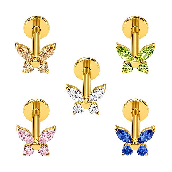 Labret Borboleta Belli Grande de Titânio com Zircônias