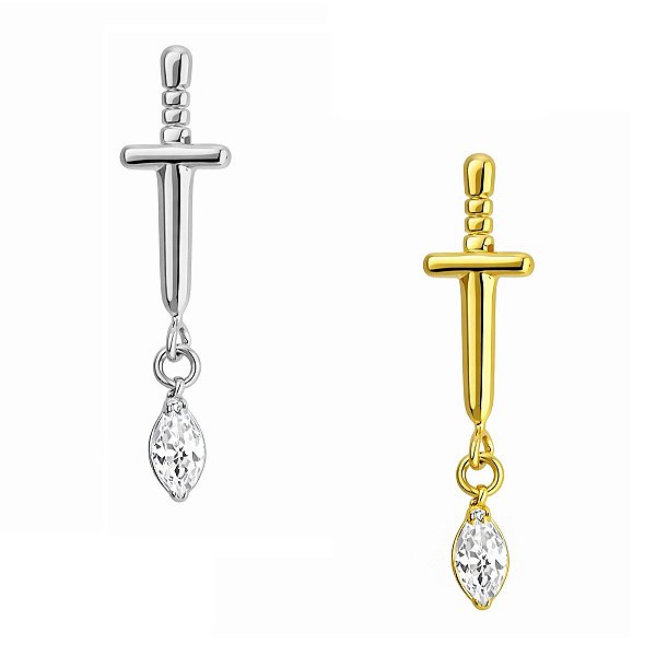 Labret Adaga com Pingente para Umbigo em Titânio e Zircônia
