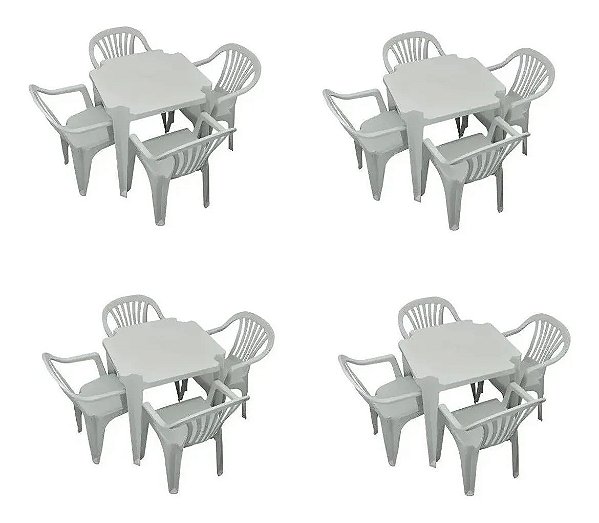 Conjunto Mesa Quadrada Bela Vista + 4 Cadeiras em Plastico Branca