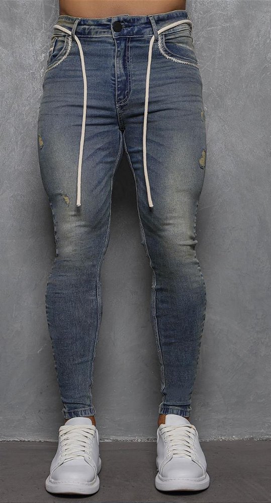 CALÇA SKINNY C/ ELASTANO E CADARÇO