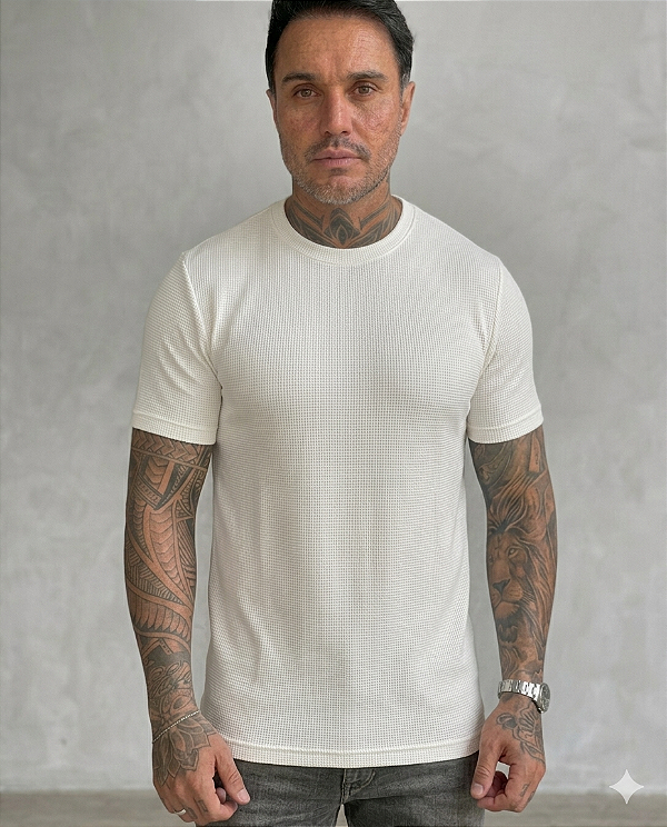 CAMISETA VISCOSE C/ ELASTANO TEXTURADA BRANCA