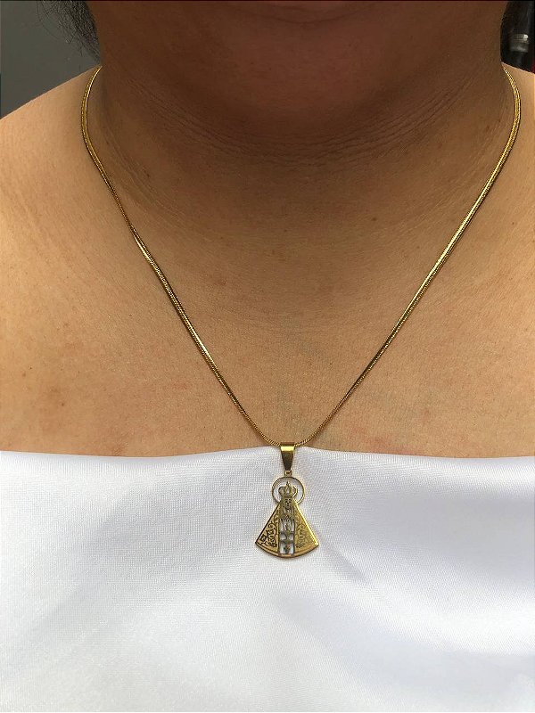 Colar Nossa Senhora de Aparecida em Aço Inox Dourado