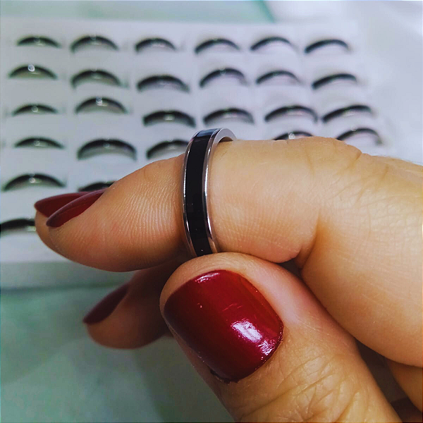 Aliança Preta Prateada. Cód: 0038P