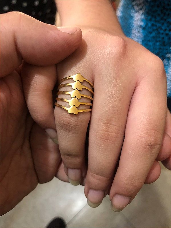 Anel 5 Corações Dourado
