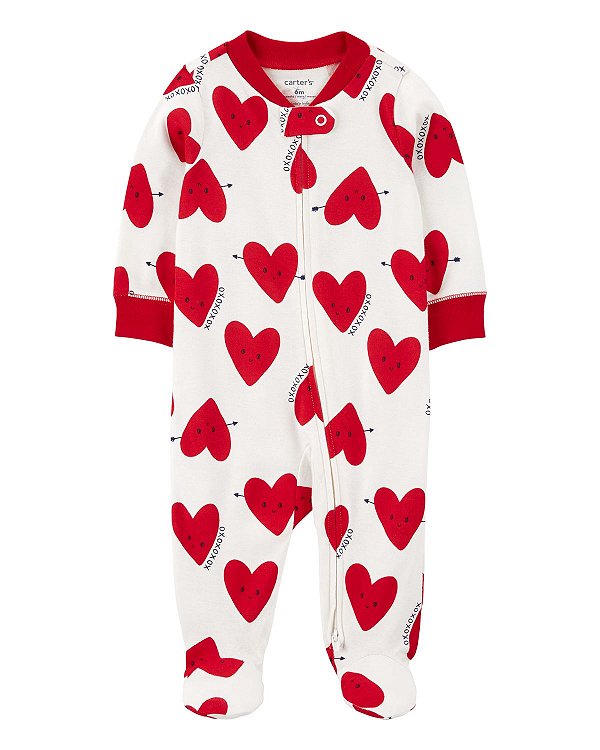 Pijama Carter's com Ziper Branco Corações