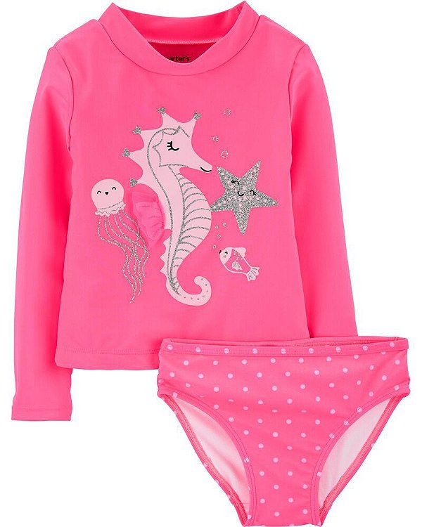 Conjunto Praia Rosa Cavalo Marinho Proteção UPF50+