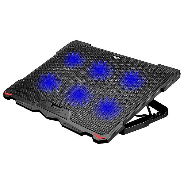 Suporte Gamer para Notebook Bright, até 17.3, LED, 6x FANS, HUB USB, Preto - BC002