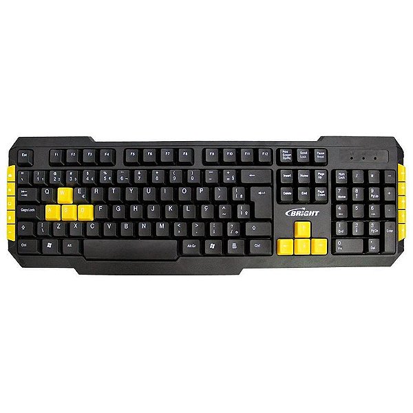 TECLADO GAMER USB COM MULTIMÍDIA E TECLAS AMARELAS ABNT2 183 BRIGHT