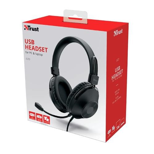Headset Trust Ozo, Drivers 40mm, USB, Para PC e Notebook, Over-ear, Preto