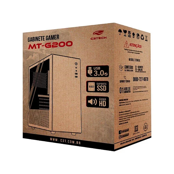 Gabinete C3tech Mt-g200wh, Com 3 Fans