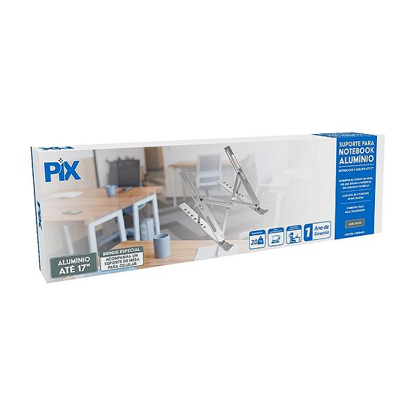 Suporte Para Notebook Pix/5+/KOKAY 079-0062, Altura Ajustável, Dobrável, Até 15.6 Polegadas, Alumínio, ABS, Branco