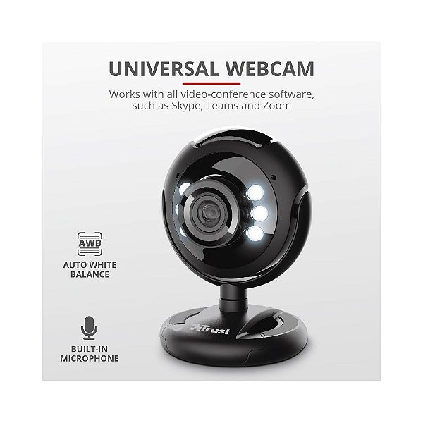 Webcam, Trust, Spotlight, Com Flash, Luzes Led, Microfone Integrado, Sensor De 640 X 480,Preto