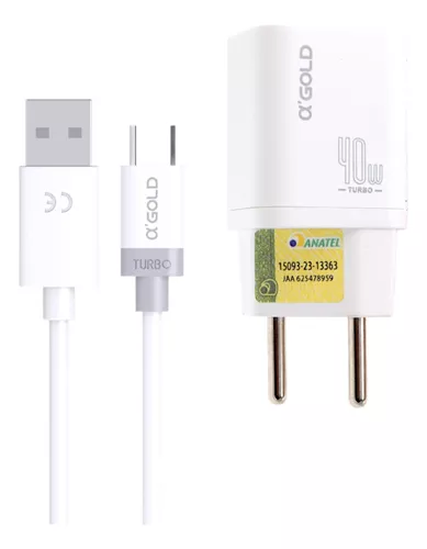 Carregador Completo Turbo 40W Duas Entradas Cabo Tipo C A'Gold CA47-4