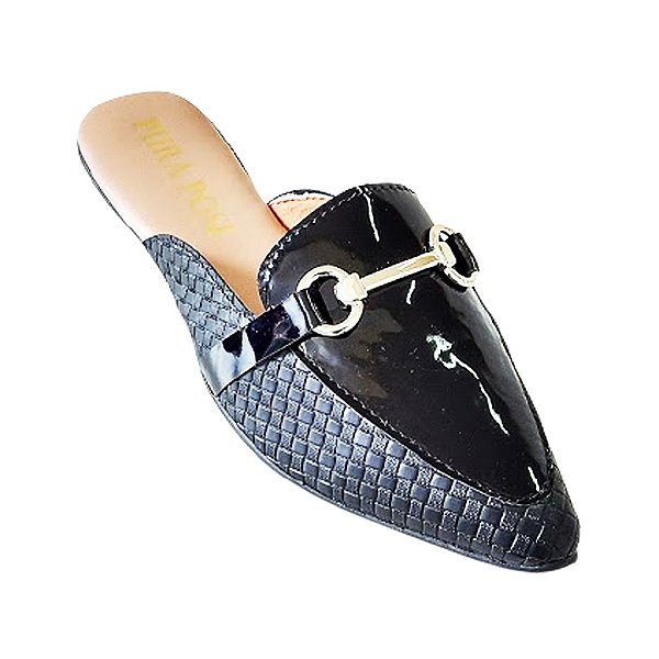 Mule Sapatilha - enfeite trapézio tressê preto / vz Preto