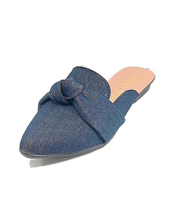 Mule Sapatilha Feminina - Jeans Enfeite Nó - Pura Pose
