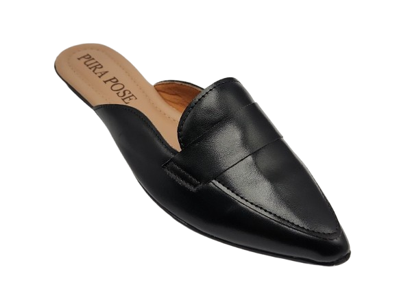 Mule Napa Preto Tira Lisa Elegance - PURA POSE