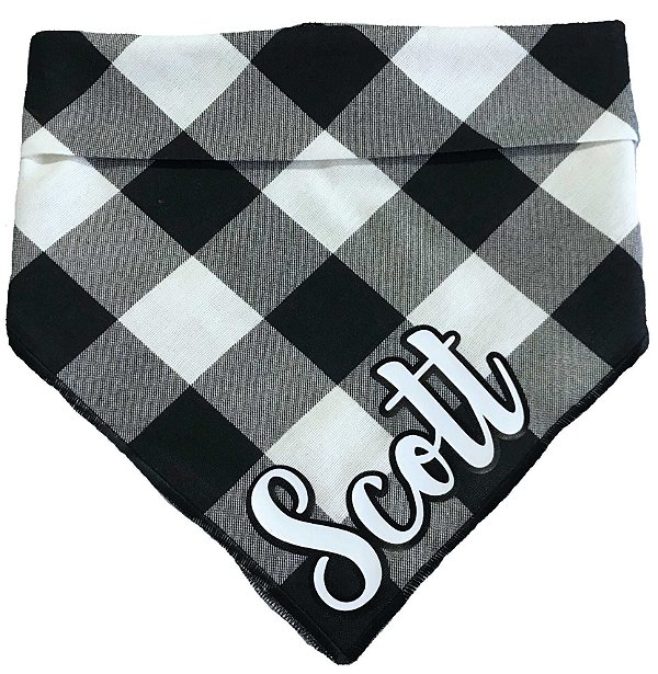 Bandana Xadrez Preta e Branca com Nome Personalizado