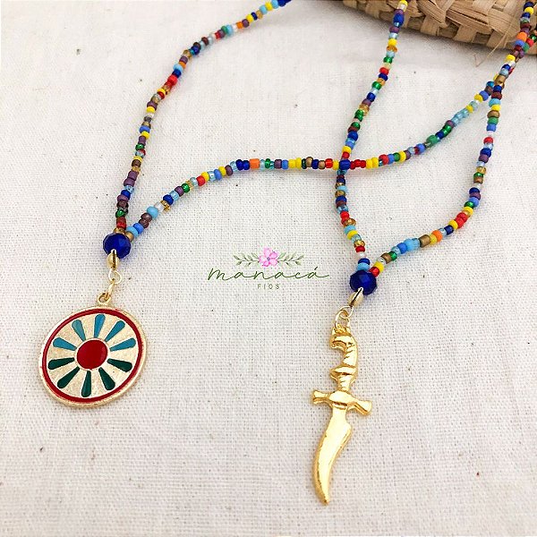 Escapulário de Ciganos com Miçangas Jablonex – Colar de Contas Cigano Artesanal 40cm